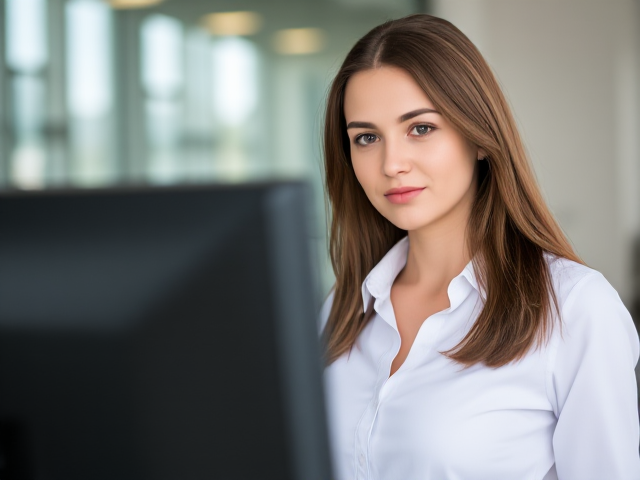An office girl with tight white shirt