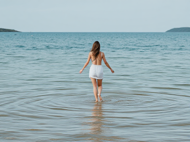 Woman walking on water back