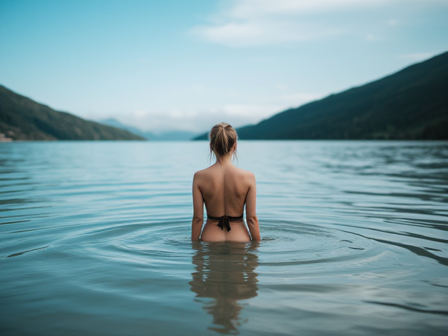 woman standing in water back