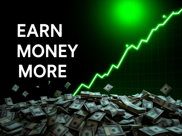 Start with a black background, serving as the base. To add depth, create a vibrant green glow radiating from the center of the image, positioned slightly behind where the person would be placed later. This glow should gradually fade into the surrounding black, creating a dramatic focal point that draws attention to the center.

Next, overlay a financial graph chart on the right side of the image. The graph should feature upward-trending neon-green lines with bold, glowing data points to symbolize financial growth. These lines should be dynamic, with sharp upward angles and a luminous effect that complements the central glow. Include faint gridlines to give the chart a professional and analytical look.

At the bottom of the thumbnail, add piles of dollar bills that span across the lower third of the image. The stacks of money should appear scattered and layered to give a 3D effect. Some bills should also look like they’re spilling over or sticking out slightly, with bright highlights reflecting the green glow from above.

To enhance the dynamic feel, scatter individual floating dollar bills around the scene. These should vary in size, perspective, and sharpness, creating the illusion that some bills are closer to the viewer while others are further away. Position a few bills mid-air, tilted at different angles, and blur the farthest ones slightly to add depth and motion.

Finally, place the text “EARN MONEY MORE” on the top-left corner in bold, uppercase letters. Use a sans-serif font like Impact for a strong visual presence. Keep “EARN” and “MORE” in white and make “MONEY” a vibrant green to highlight its importance. Arrange the text in a stacked format, ensuring each word is properly aligned. Add a subtle black shadow to the text to make it pop against the glowing background.