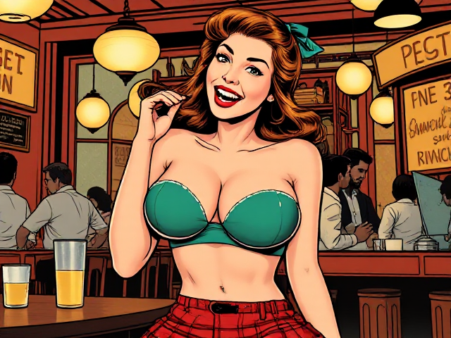 Tilted kilt waitress laughing