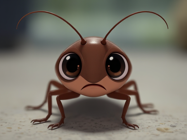 cute adorable cockroach with big pleading eyes looking sad