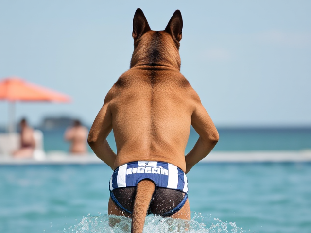 Water polo swimsuit butt anthropomorphic German shepherd