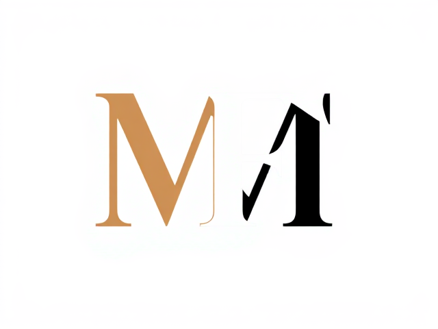 Crée moi un logo d'une marque de bijouterie avec le M et F ecriture qui s'enlacent dans les couleur camel, blanc et noir.