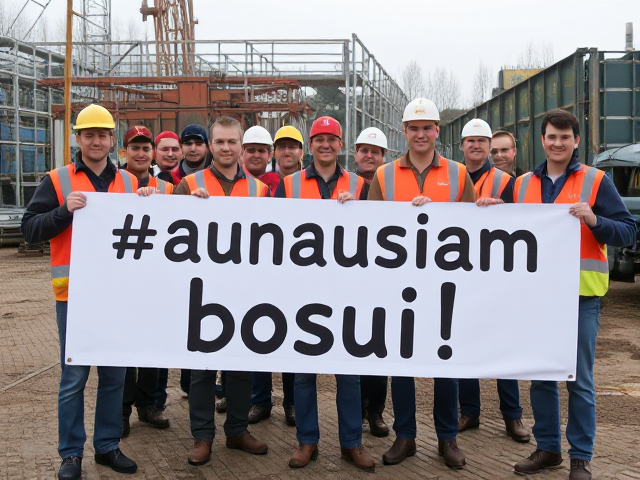image in which group of workers are holdings big sign in which is writen this text: Šaunausiam bosui!