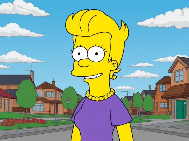 Piper Perri as a character in the style of The Simpsons, vibrant colors, cartoonish features, Springfield background