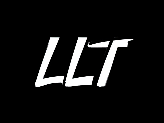 logo sur fond noir uni avec une ecriture moderne et détaillé « LLT » lisible sans flou