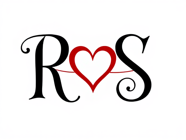Create an image with a white background with the letter R and S in calligraphy and a heart in the middle connected