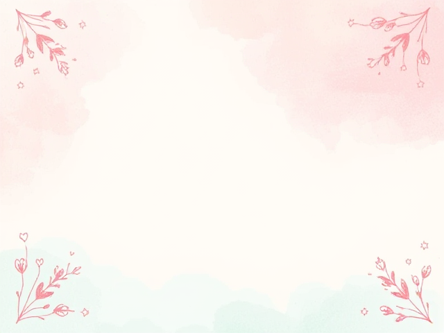 Create a beautiful and inspiring first page for a journal, designed specifically for girls. The background should feature a soft pastel color palette, transitioning from light pink at the top to mint green at the bottom. Include delicate, lightly sketched floral motifs in the corners and subtle doodles of stars and hearts scattered throughout the page. The overall texture should resemble a gentle watercolor effect, giving it an artistic and inviting feel. Leave a clear space in the center for an inspiring quote or title, and ensure the design is versatile enough to suit various journal themes. The edges should be soft and inviting, creating a sense of warmth and creativity."