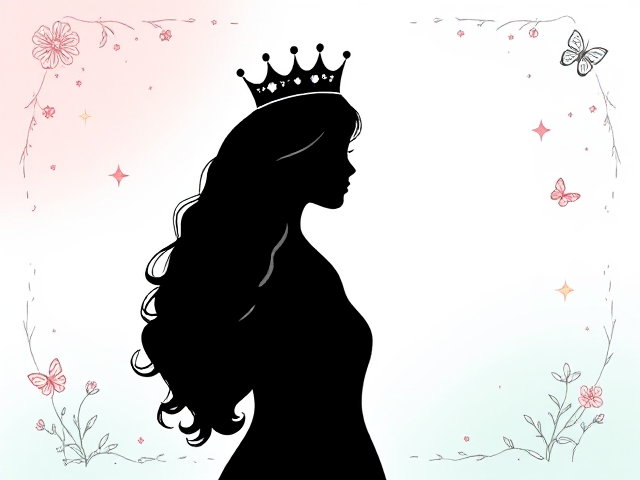 Create a beautiful first page for a journal designed for girls, featuring a soft pastel background that transitions from light pink at the top to mint green at the bottom. Include a decorative border of delicate, lightly sketched flowers, whimsical stars, and playful butterflies, with scattered sparkles to evoke a sense of magic. In the center, feature an elegant black color large size  silhouette of a woman having long curly hairs wearing a crown, symbolizing empowerment and confidence. Ensure there’s ample clear space around her for an inspiring quote or title, making the overall design versatile for various journal themes. The edges should be soft and inviting, creating a warm atmosphere that encourages creativity and positivity."