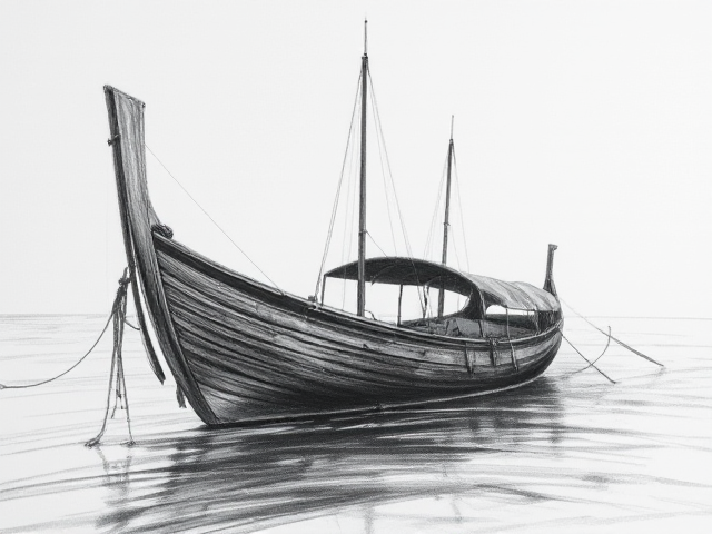 Croquis bateau, commerce épicé bois, crayon de bois.