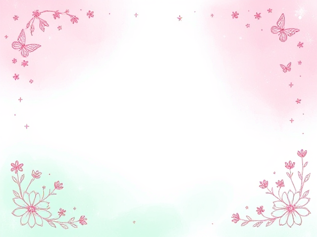 "Create an enchanting first page for a journal designed for girls, featuring a dreamy background with a soft pastel color palette that transitions from light pink at the top to mint green at the bottom. Incorporate a decorative border made of delicate, lightly sketched flowers, whimsical stars, and playful butterflies fluttering around the edges. Add subtle sparkles scattered throughout the design to evoke a sense of magic and wonder. The overall texture should resemble a gentle watercolor effect, creating an artistic and inviting feel. Leave a spacious, clear area in the center for an inspiring quote or title, ensuring the design is versatile enough to complement various journal themes. The edges should be soft and inviting, fostering creativity and positivity."