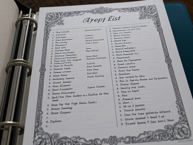 A prep list inside a binder.