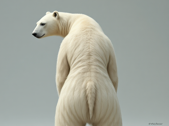 Image d'une femelle ours polaire 
Qui se tient debout de face 
Habillé d'une robe style empire