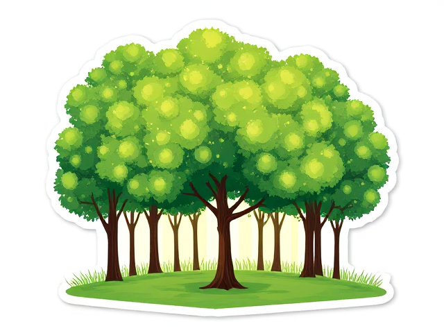 Une peinture d’une forêt très facile. Rayon de lumière blanc et jaune, ambiance verte, arbre plus herbe.