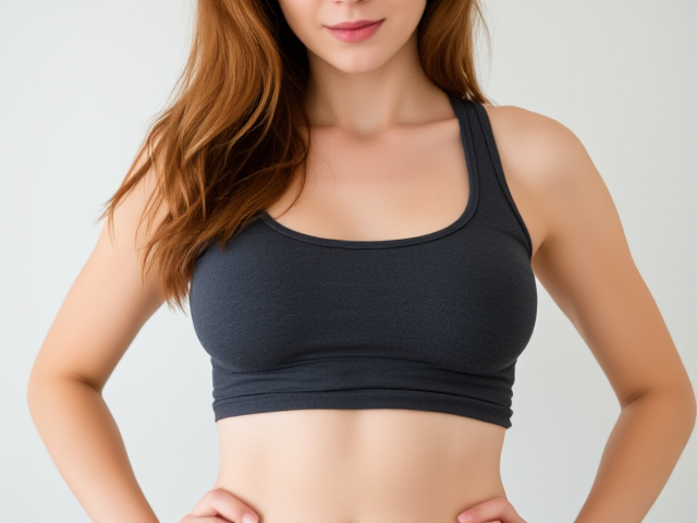 Beautiful Teenage girl wearing a tank top that exposes her belly button area but covers her breast, full body picture, redhead