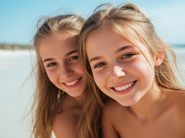 Beach with girls close up