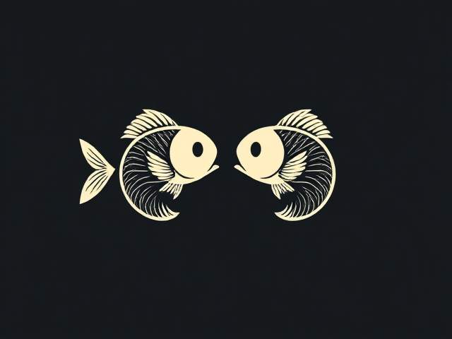 Minimalistic japanese themed logo with two fish and the letters "OMS" hidden within the fish, The letters "OMS" must be cleverly hidden into the fish
