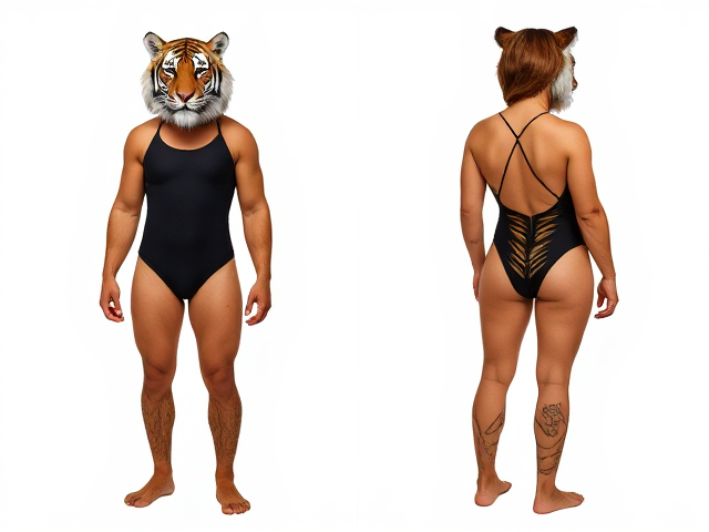 Anthropomorphic tiger broad shoulders one piece swimsuit