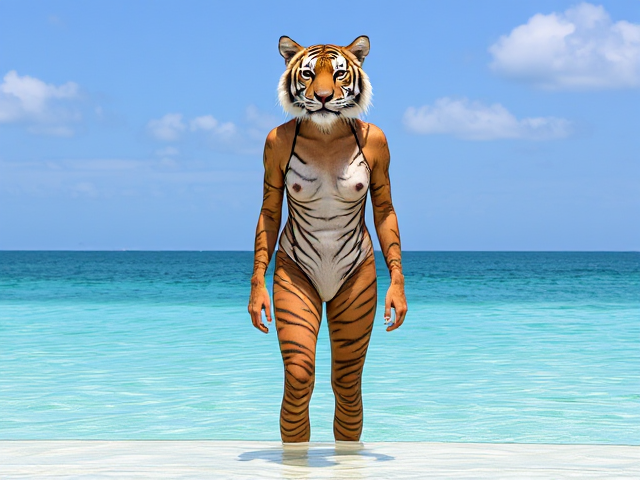Anthropomorphic tiger one piece swimsuit