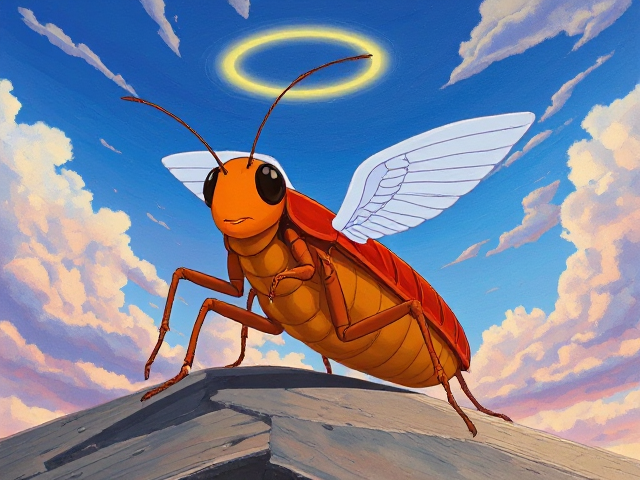 an angelic cockroach with angel wings