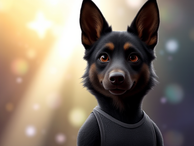 A anthropomorphic black German shepherd Olympic gymnast wearing a leotard
