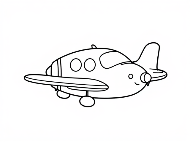 Outline art for a cute little aeroplane black and white for a simple coloring page featuring a friendly aeroplane. Use only outlines in a clean and clear style, mandala style, suitable for children aged 2 to 4. The aeroplane should have a basic, rounded shape with a cheerful expression to appear fun and approachable. Keep the design minimalistic for easy coloring, aiming for playful and inviting designs that capture the imagination of young children, with the goal of attracting kids."