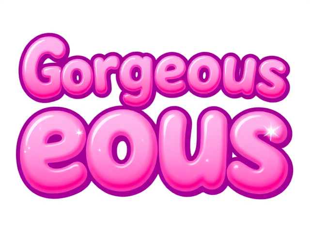Make a logo that says gorgeous. is a bold, rounded font that conveys a sense of playfulness and energy. Each letter is thick and slightly oversized, contributing to an inviting, childlike quality. The primary colors are bright pink and purple, often with a gradient effect that enhances their vibrancy and creates depth. 

The background typically employs soft pastels, like light blue or lavender, which allows the bold colors to pop even more. The logo's glossy finish gives it a shiny, almost reflective quality, mimicking the look of plastic or polished surfaces, which adds to its playful aesthetic.

In terms of embellishments, there are glitter accents that twinkle along the edges of the letters, enhancing the magical feel. These sparkles may vary in size and intensity, giving the impression of movement and light, reminiscent of fairy dust. The overall composition feels dynamic, exuding a sense of joy, whimsy, and celebration, perfectly reflecting the spirit of the gorgeous universe.