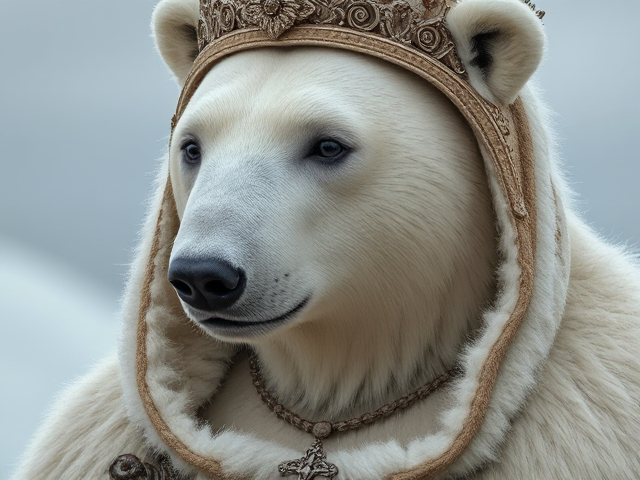 Image réaliste d'une femelle ours polaire habiller en princesse du moyen âge