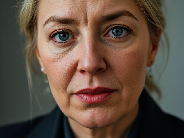 Marine le Pen avec plusieurs piercings, réalisme élevé, visage très détaillé, éclairage doux et naturel, rendu hyperréaliste