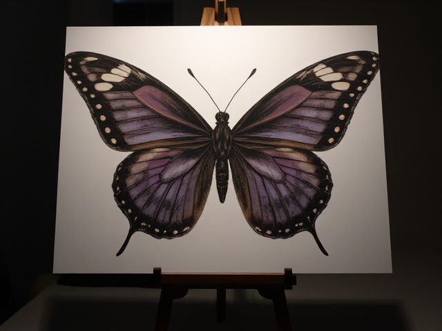 Butterfly, realistic painting, on a stand, with good lighting