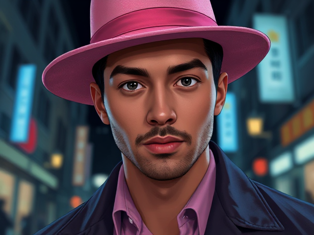 A gentlemen in a pink hat