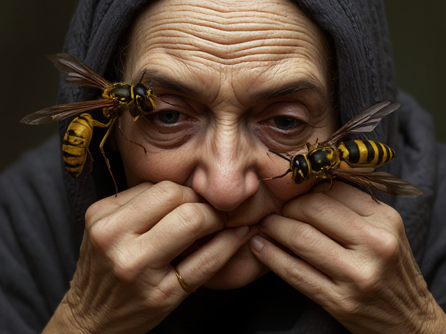 Wasps robbing an old woman.
