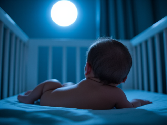 A baby girl with tan skin laying in a crib