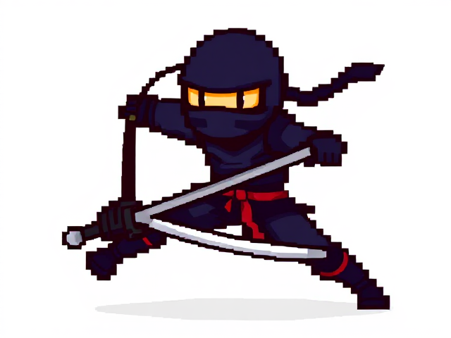 caroonish 8 bit ninja against a blank white background