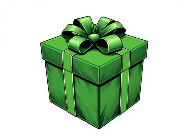 Christmas gift in green wrapping against a blank background.