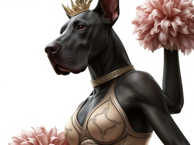 A tall anthropomorphic Great Dane cheerleader
