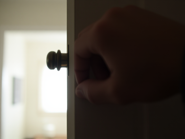 "A close-up of a hand slightly pulling open a closed door, revealing just a sliver of light coming from the other side. The scene is bright but mysterious, as viewers can’t see what’s inside the room. Only a glimpse of something shiny or important is barely visible beyond the door, making it feel like a secret is about to be uncovered. The image focuses on the tension of the moment, leaving viewers curious about what’s hidden behind the door and what they’re about to discover."