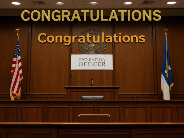 create a congratulations photo that says "Congratulations Probation Officer" and add courtroom decoration