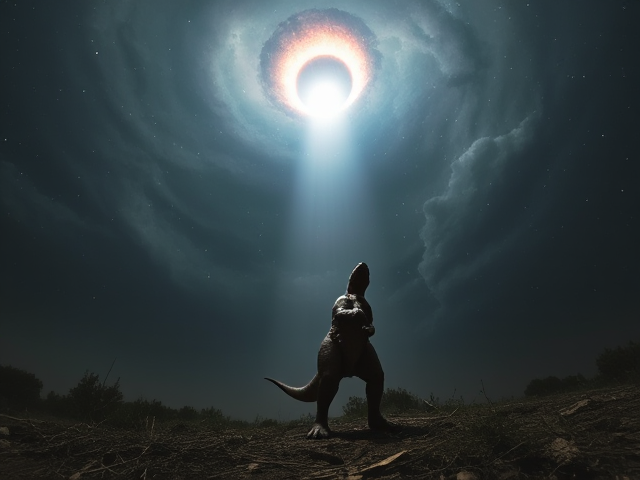 Standing up with as a meteor kills the dinosaur