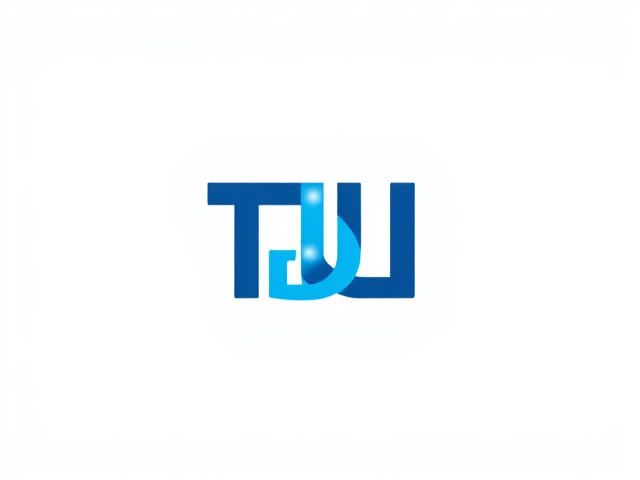 A modern, abstract logo combining the letters 'T', 'J', and 'I'. The design features a clever monogram with interlocking or overlapping letters, forming a unique and recognizable shape. It has a minimalist and geometric style, with clean lines and a flat design, avoiding any intricate details. The color scheme is limited to shades of blue and gray, emphasizing a tech and professional aesthetic. The logo should look sleek, elegant, and balanced without additional text, focusing entirely on the artistic integration of the three letters.