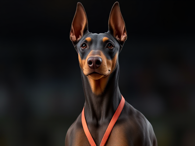 A anthropomorphic Doberman Olympic gymnast