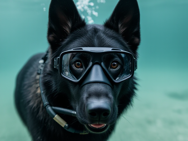 Black German shepherd Freediving goggles