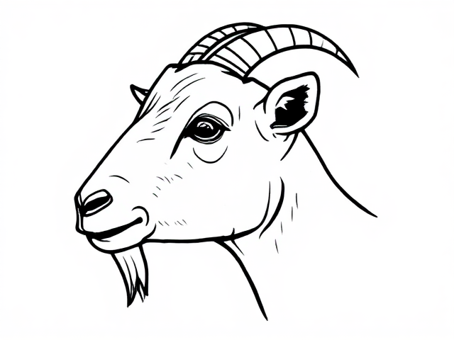 Draw an abstract side view of a goat's face using a single cursive line