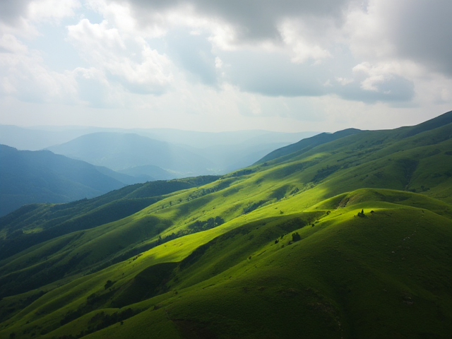 most impressive nature with green hills, light of LORD and angels