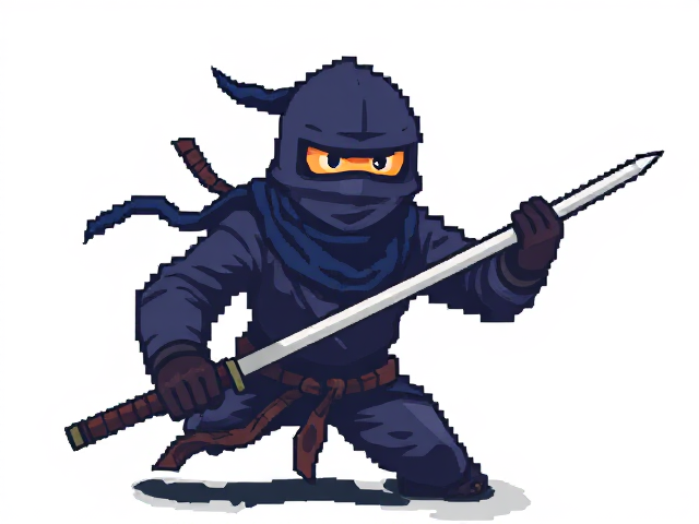 caroonish 8 bit ninja against a blank white background