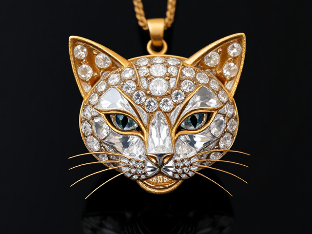 diamond cut in shape of cat face jewlery