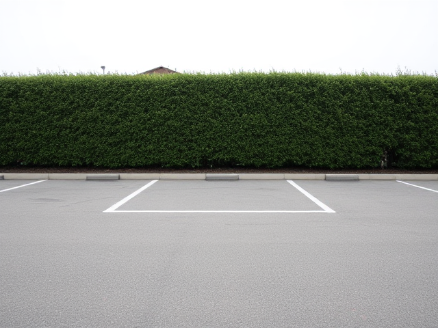 Place de parking vide arrière plan une haie une place de parking du milieu et réservé avec une barrière qui entoure la place de parking