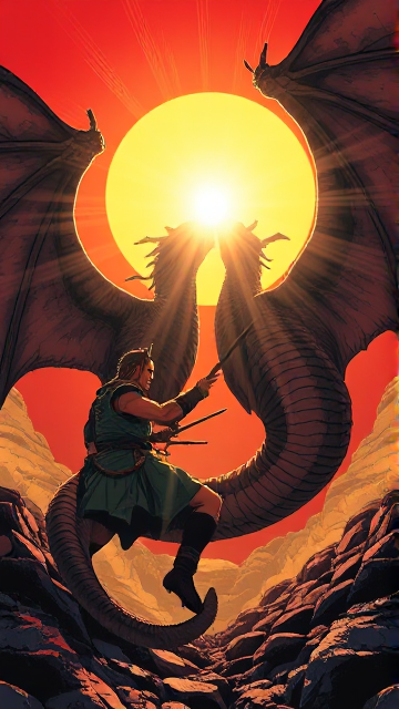 epic warrior qui combat un dragon