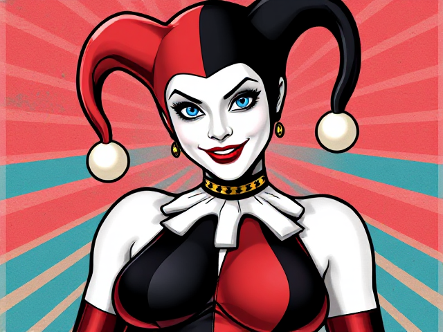 Harley Quinn full jester outfit, simple features, no hair